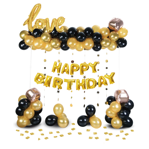 Happy Birthday lufi szett arany és fekete – 120 db | Szülinapi dekoráció Happy Birthday lufi szett arany és fekete – 120 db | Szülinapi dekoráció